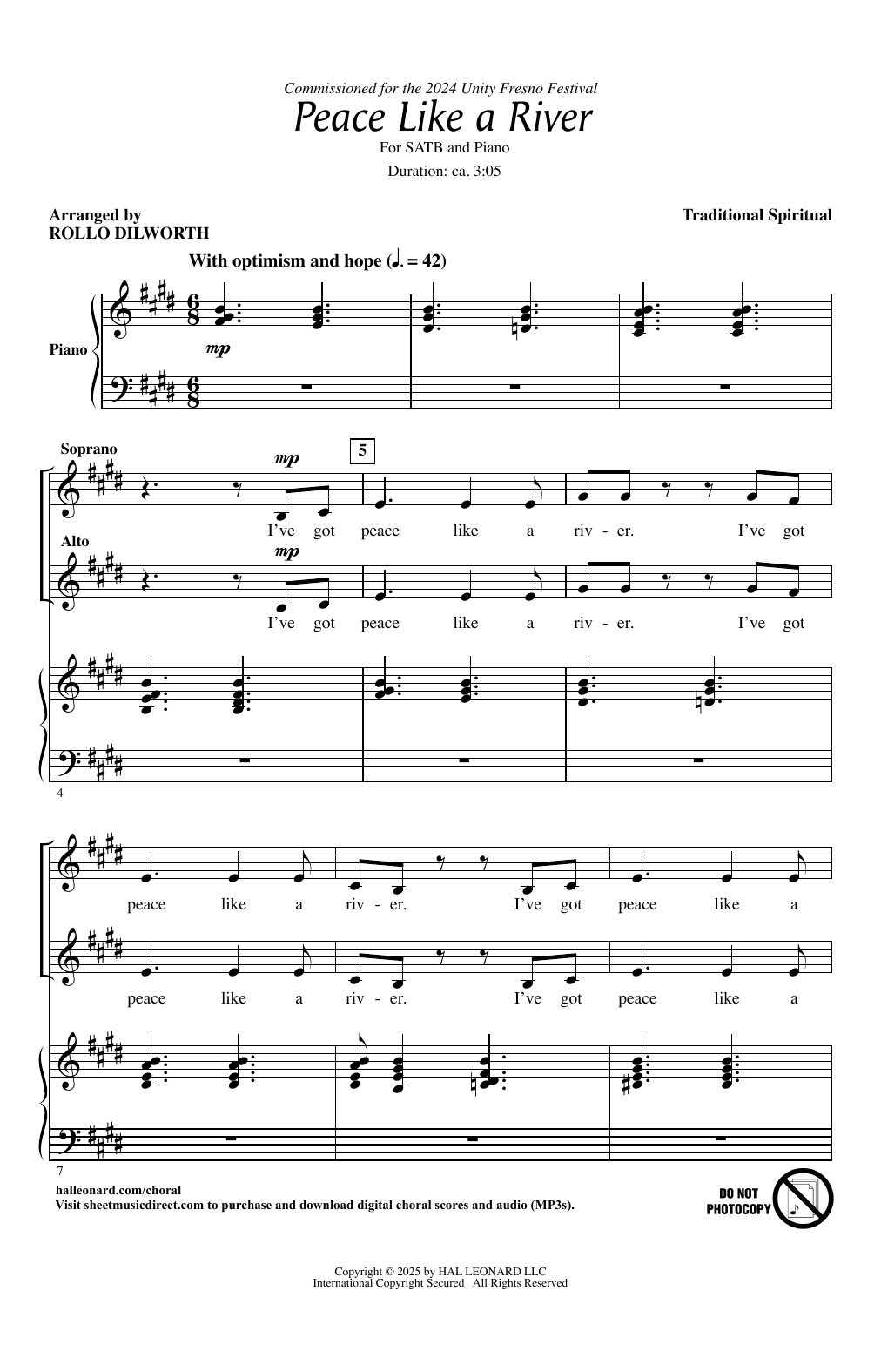 Traditional Spiritual Peace Like A River (arr. Rollo Dilworth) sheet music notes and chords arranged for SATB Choir