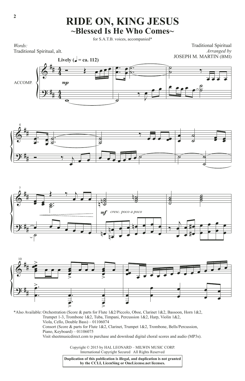 Traditional Spiritual Ride On, King Jesus (arr. Joseph M. Martin) sheet music notes and chords arranged for SATB Choir