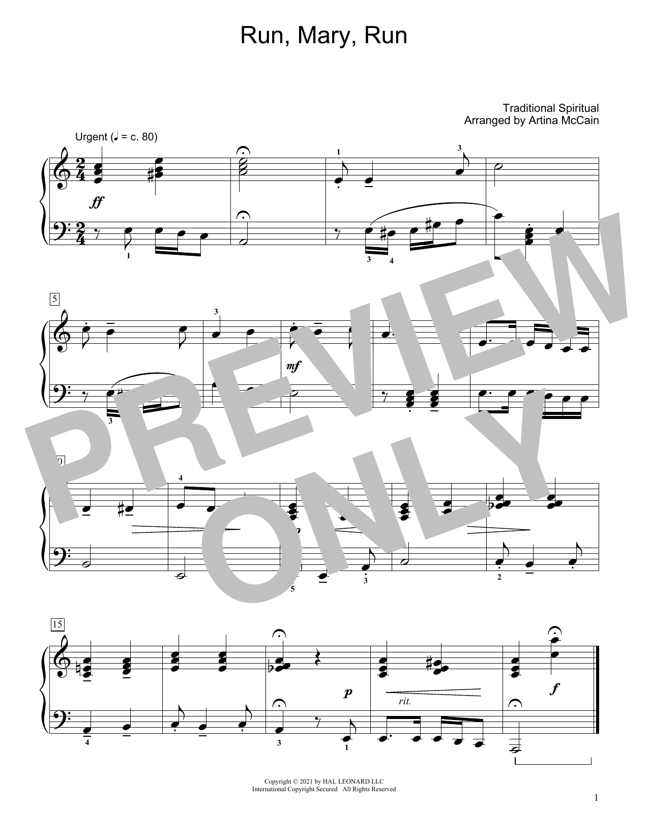 Traditional Spiritual Run, Mary, Run (arr. Artina McCain) sheet music notes and chords arranged for Educational Piano