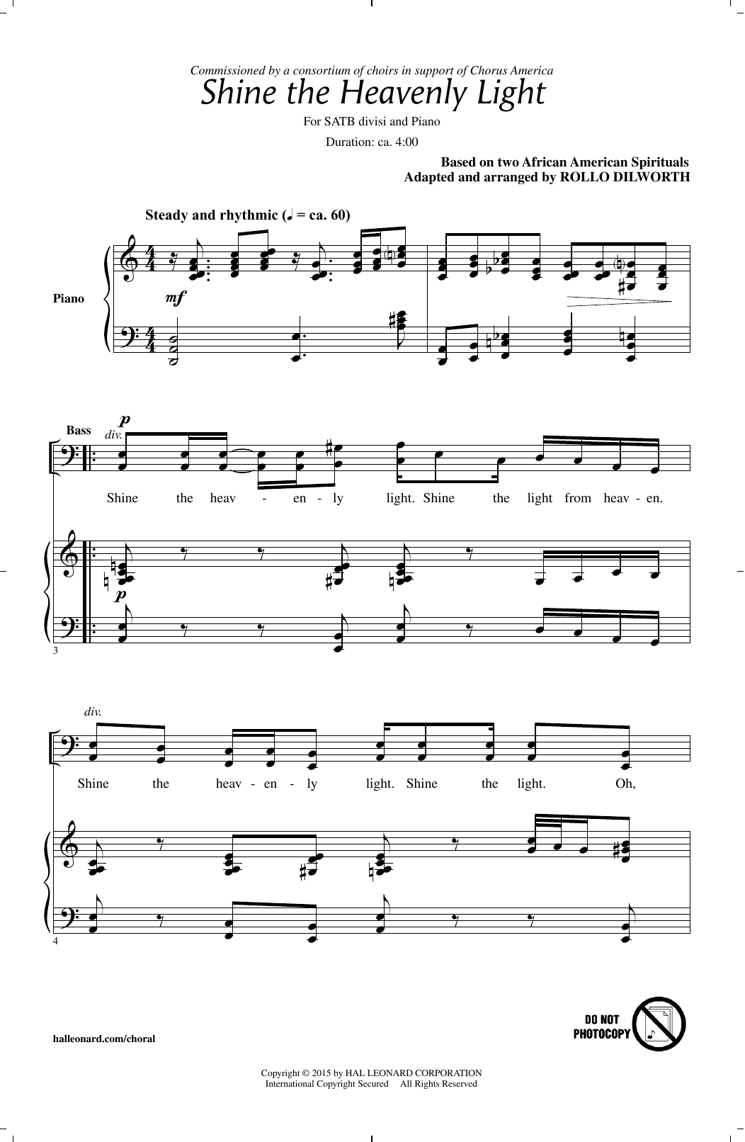 Traditional Spiritual Shine The Heavenly Light (arr. Rollo Dilworth) sheet music notes and chords arranged for SATB Choir