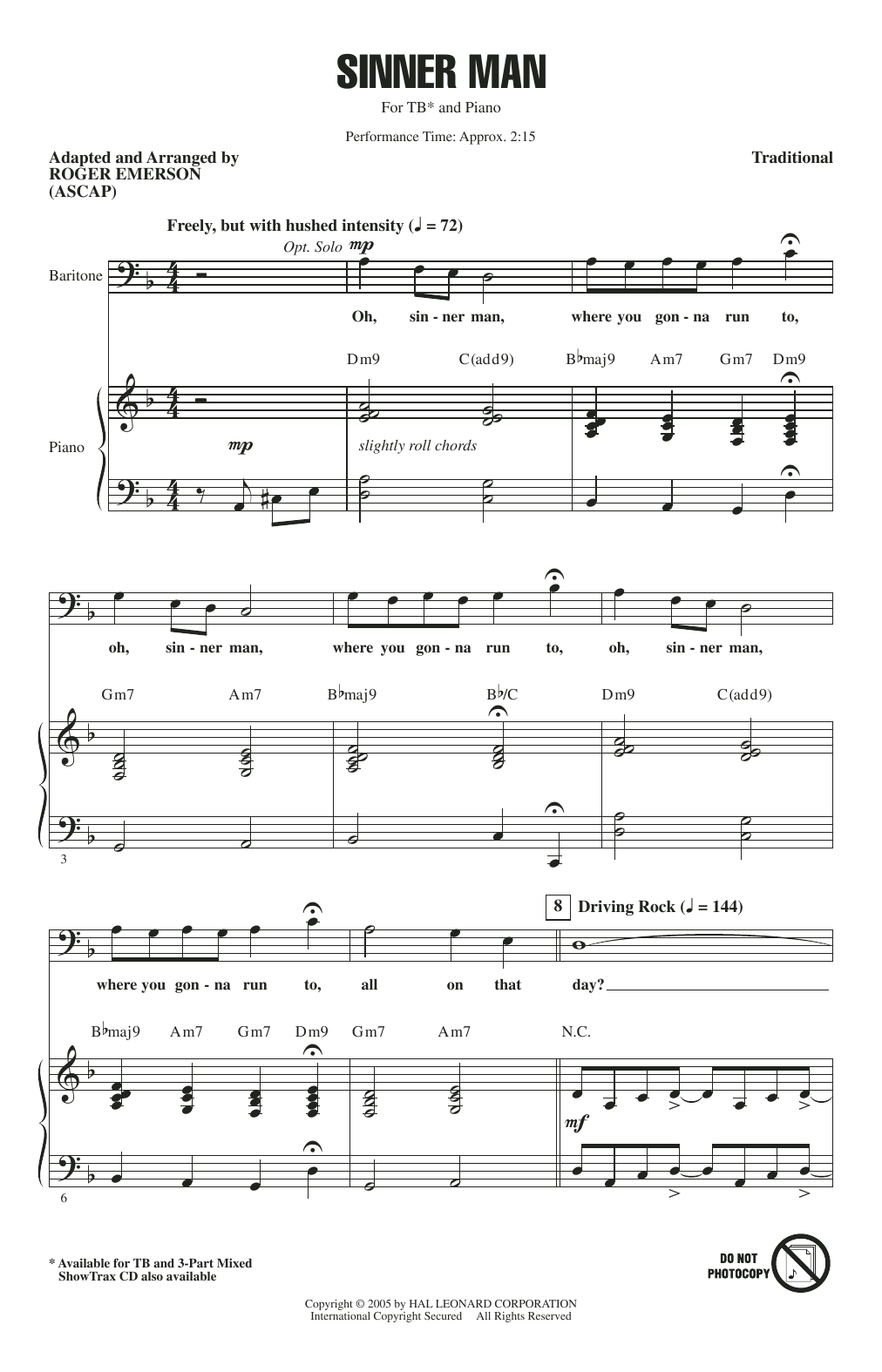Traditional Spiritual Sinner Man (arr. Roger Emerson) sheet music notes and chords arranged for TB Choir