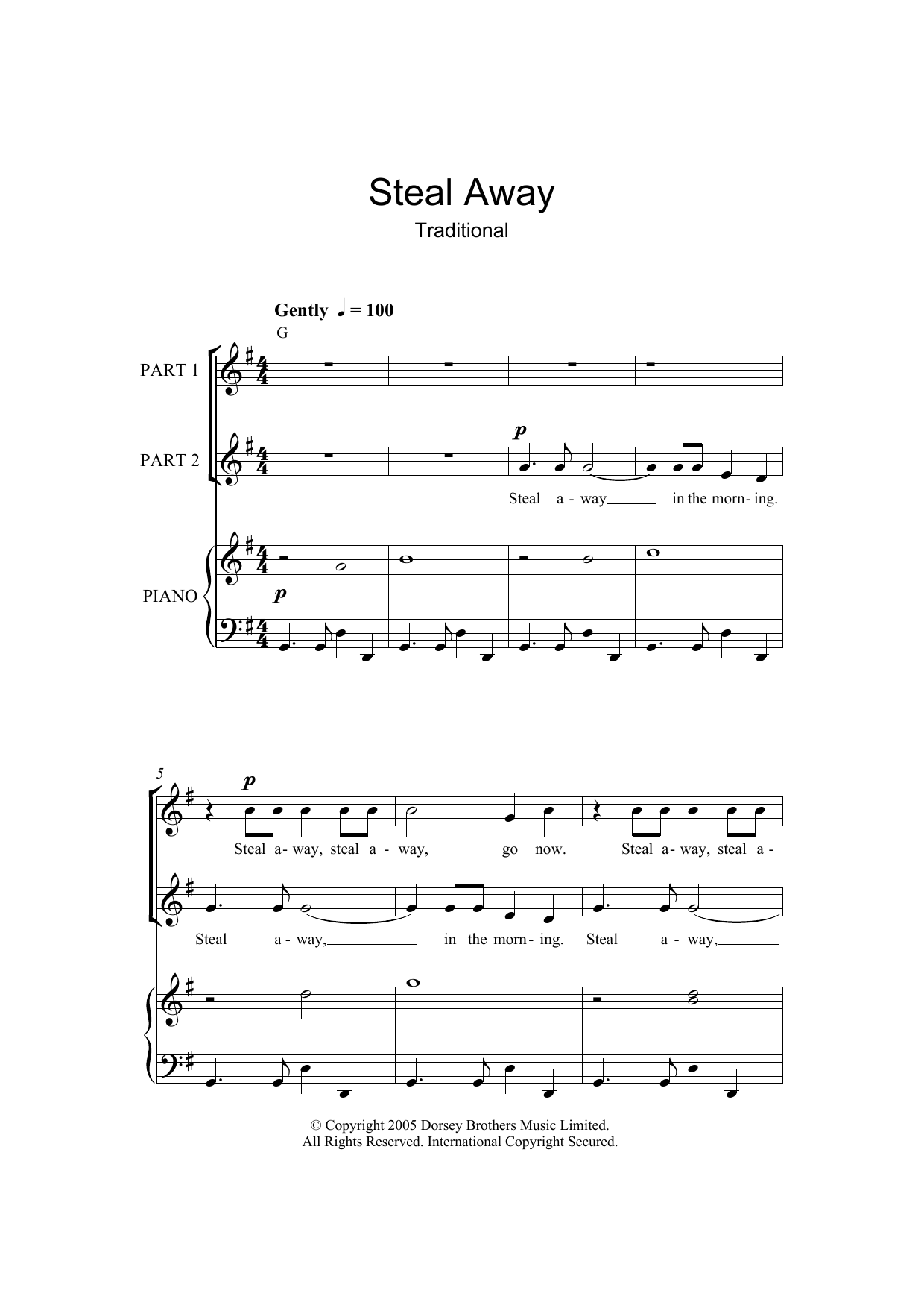 Traditional Spiritual Steal Away (arr. Rick Hein) sheet music notes and chords arranged for Choir