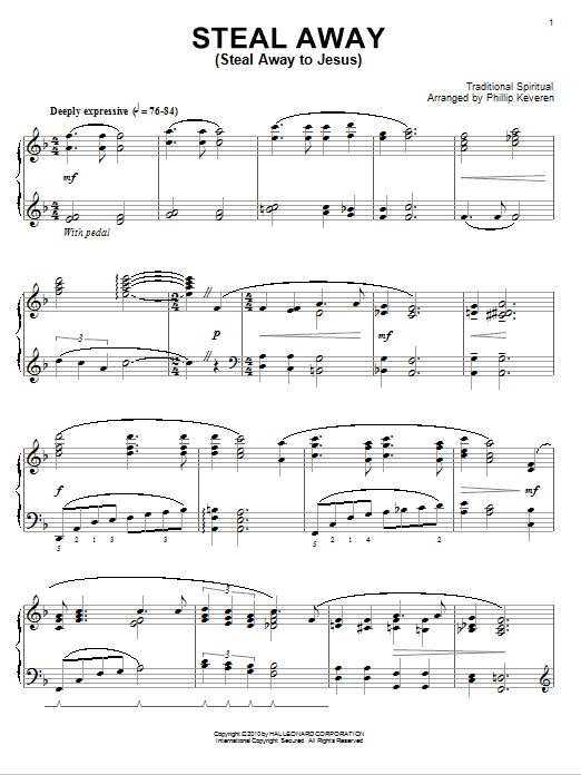 Traditional Spiritual Steal Away (Steal Away To Jesus) (arr. Phillip Keveren) sheet music notes and chords arranged for Piano Solo