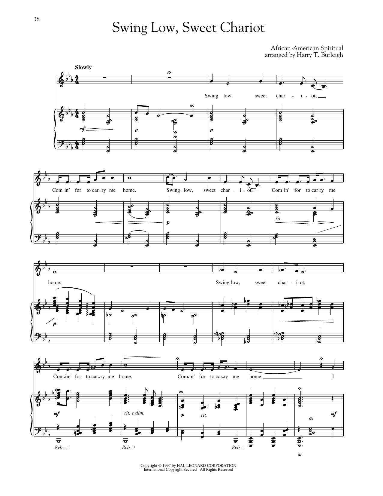 Traditional Spiritual Swing Low, Sweet Chariot (arr. Richard Walters) (High Voice) sheet music notes and chords arranged for Piano & Vocal