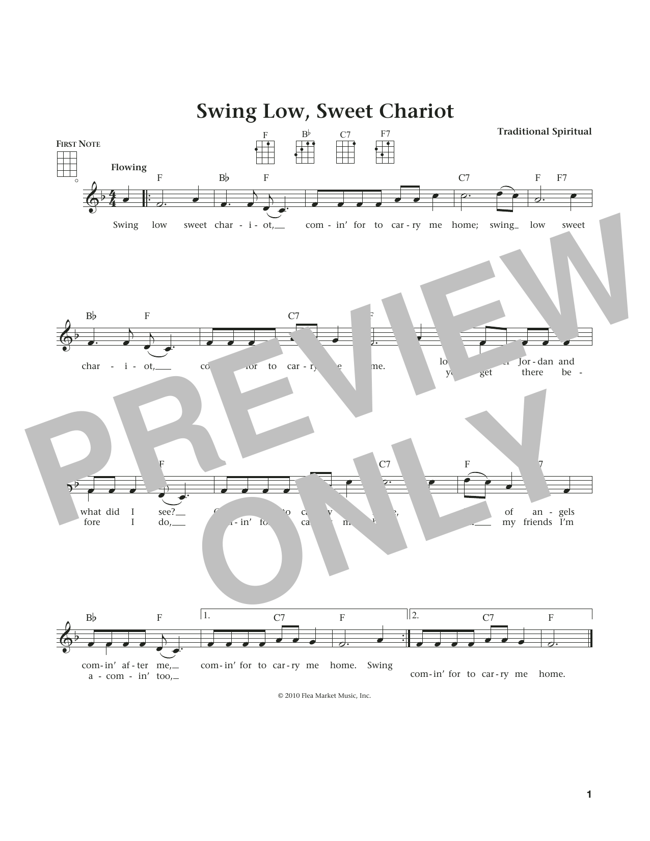 Traditional Spiritual Swing Low, Sweet Chariot (from The Daily Ukulele) (arr. Liz and Jim Beloff) sheet music notes and chords arranged for Ukulele