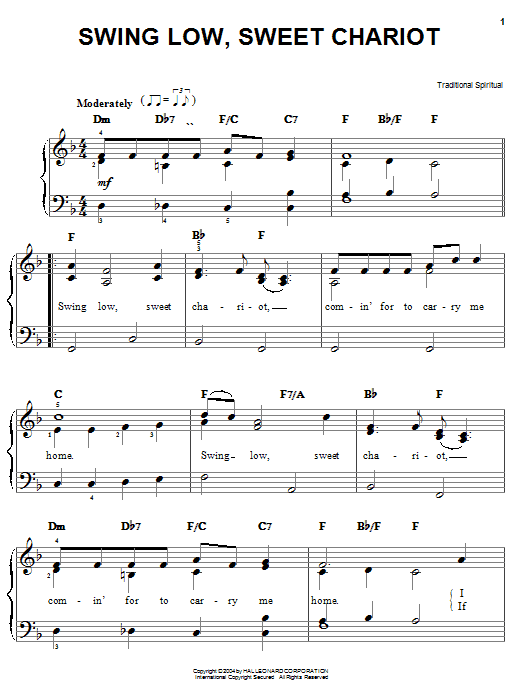Traditional Spiritual Swing Low, Sweet Chariot sheet music notes and chords arranged for Easy Guitar