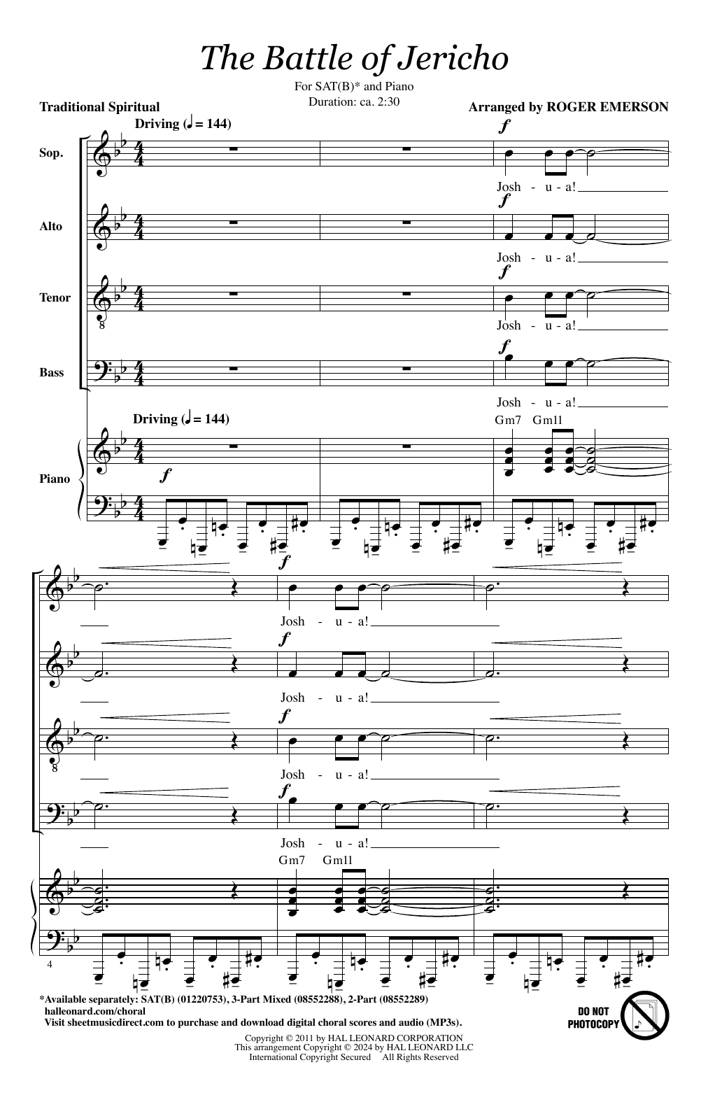 Traditional Spiritual The Battle Of Jericho (arr. Roger Emerson) sheet music notes and chords arranged for Choir