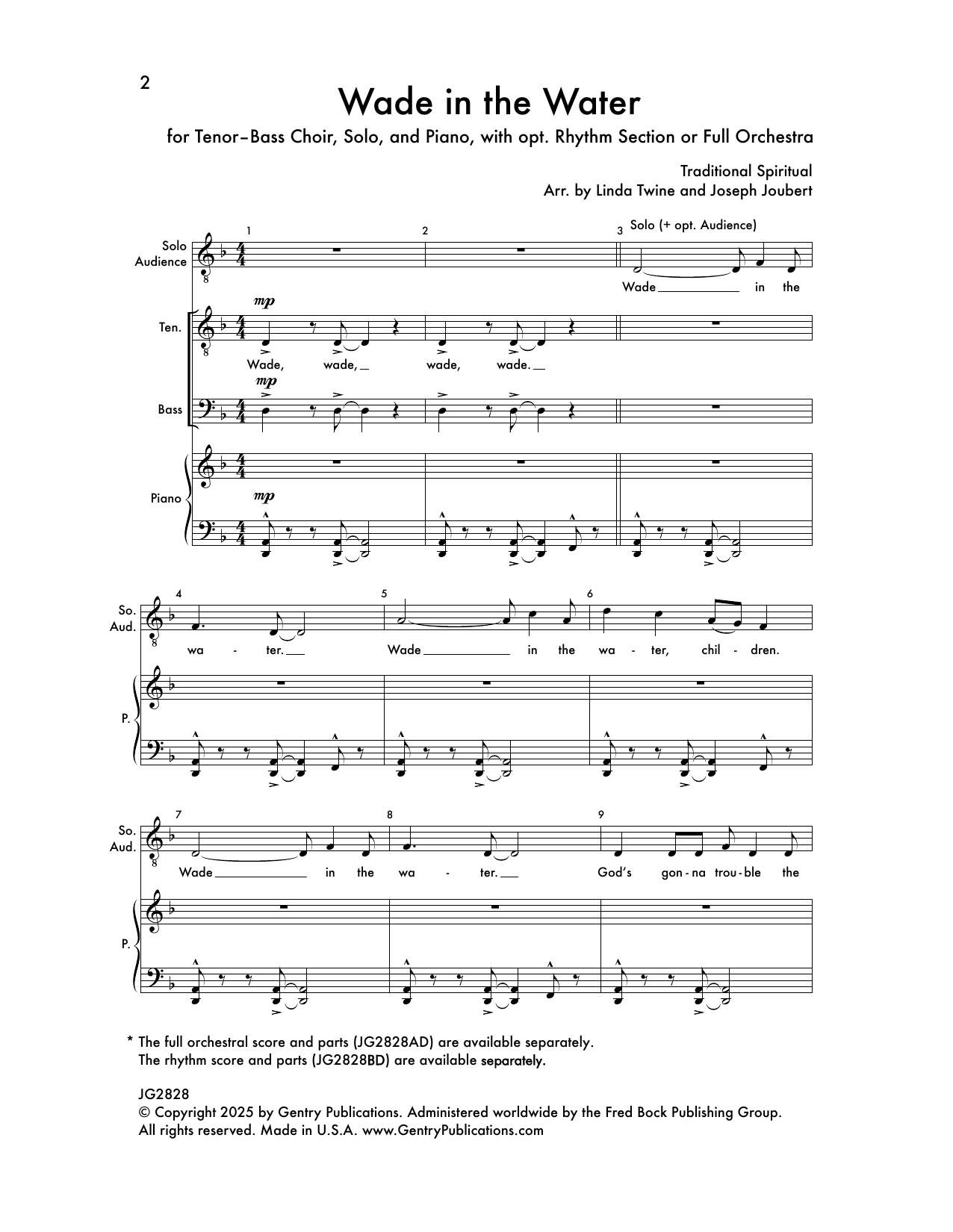 Traditional Spiritual Wade In The Water (arr. Linda Twine and Joseph Joubert) sheet music notes and chords arranged for TTBB Choir