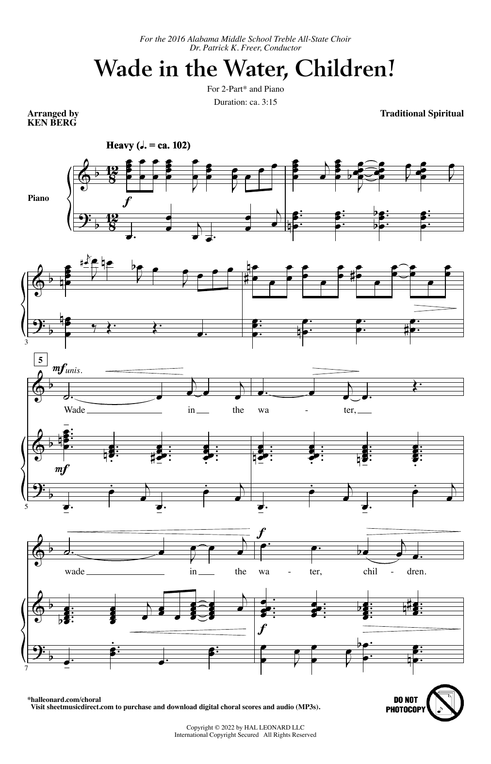 Traditional Spiritual Wade In The Water, Children! (arr. Ken Berg) sheet music notes and chords arranged for 2-Part Choir