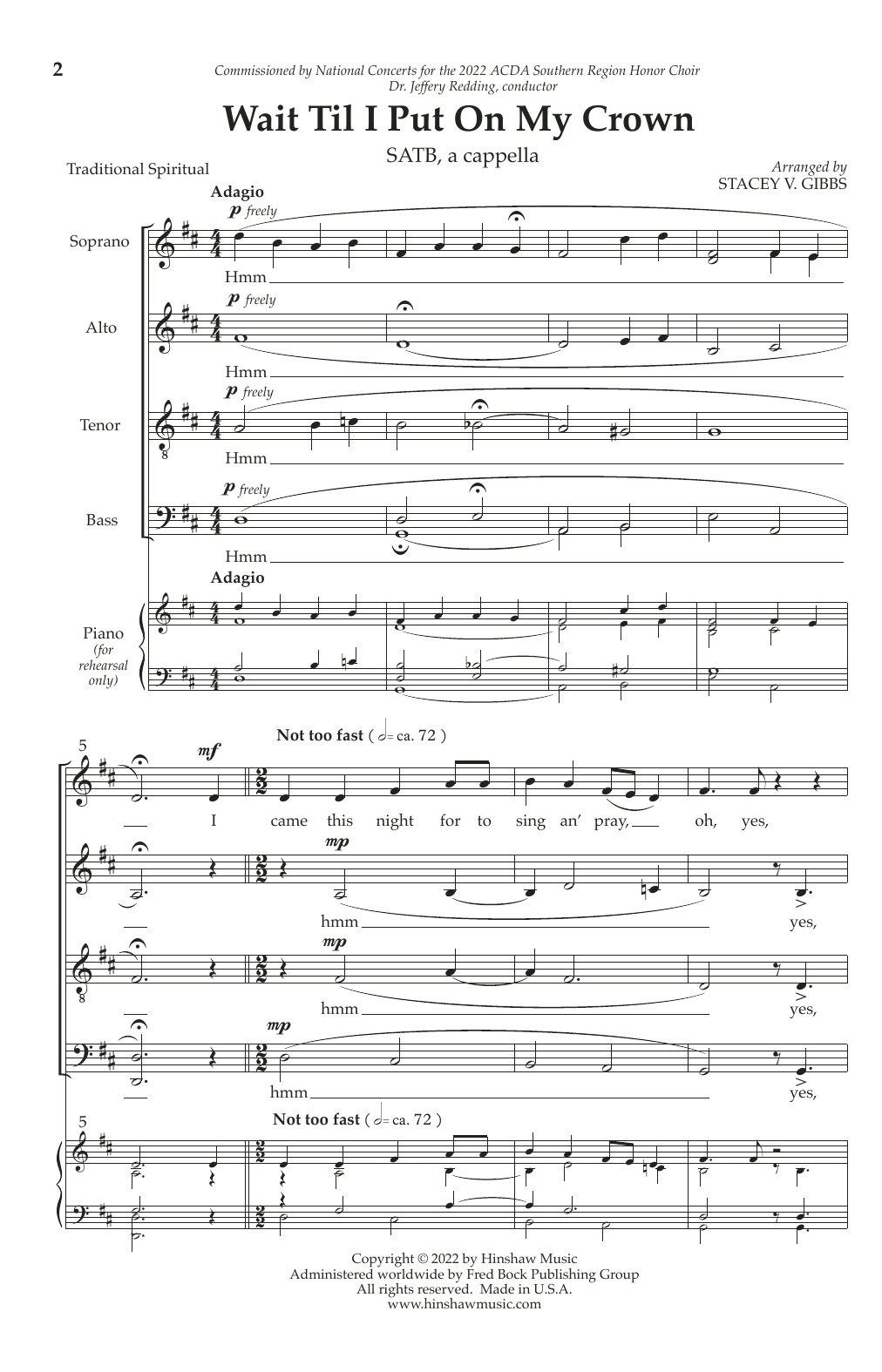 Traditional Spiritual Wait Til I Put On My Crown (arr. Stacey V. Gibbs) sheet music notes and chords arranged for SATB Choir