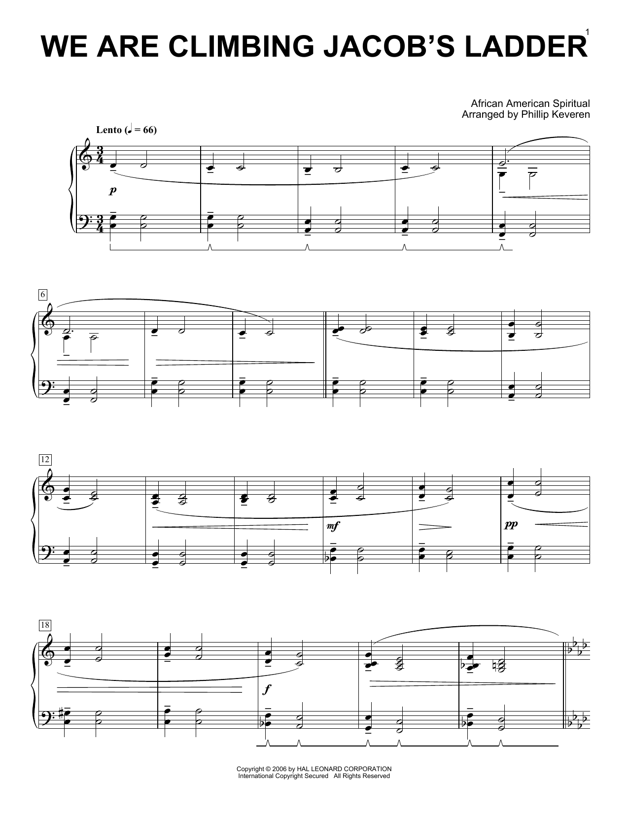 Traditional Spiritual We Are Climbing Jacob's Ladder (arr. Phillip Keveren) sheet music notes and chords arranged for Piano Solo