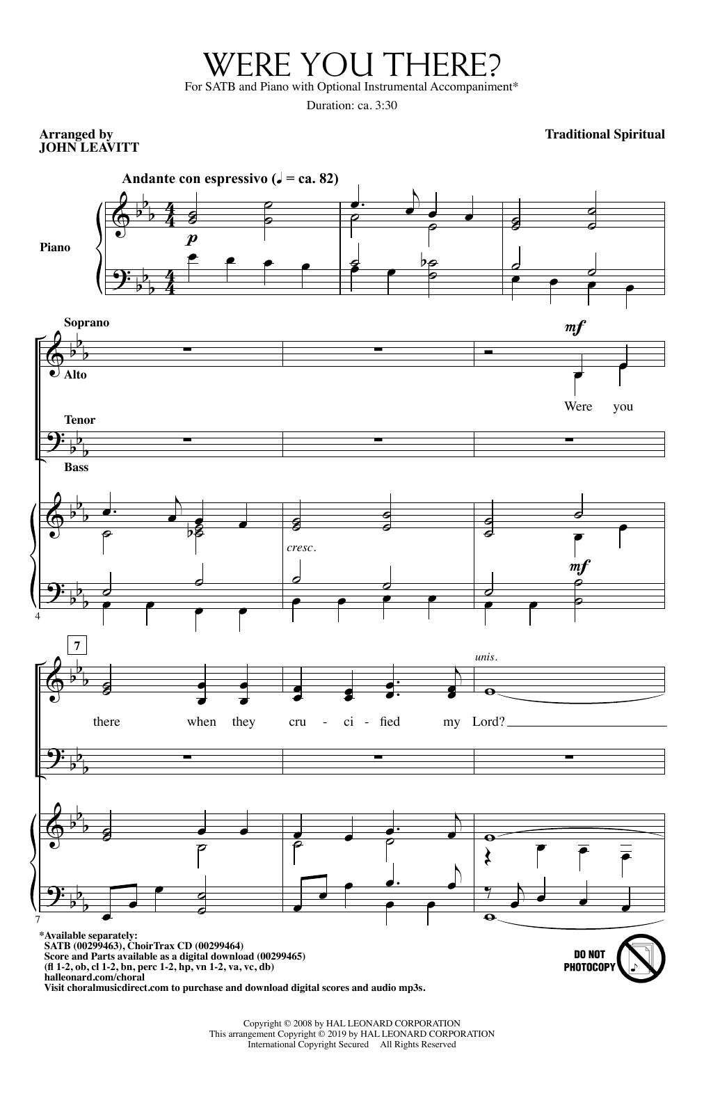 Traditional Spiritual Were You There? (arr. John Leavitt) sheet music notes and chords arranged for SATB Choir