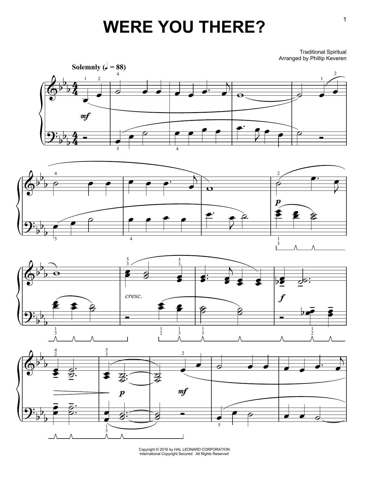 Traditional Spiritual Were You There? [Classical version] (arr. Phillip Keveren) sheet music notes and chords arranged for Piano Solo