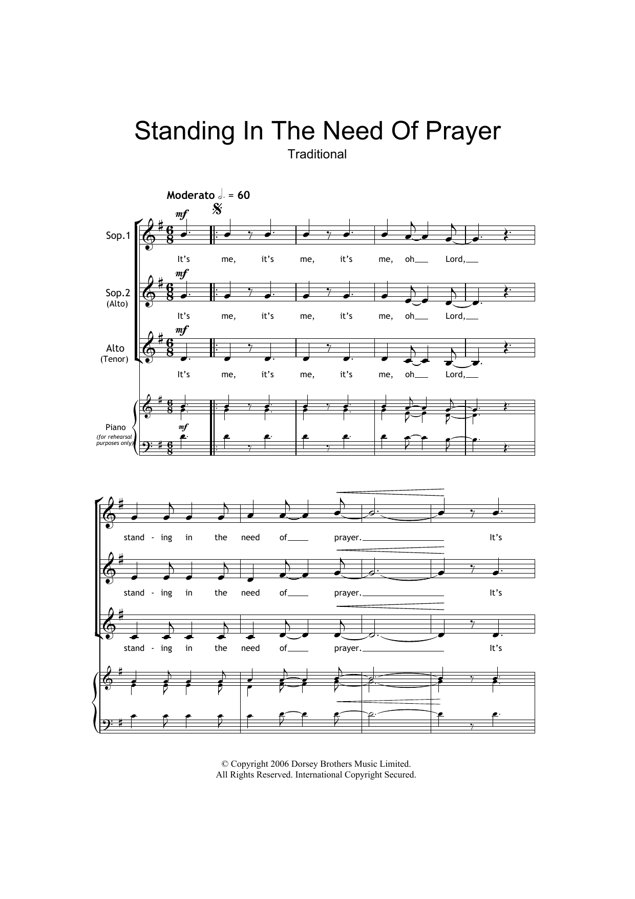 Traditional Standing In The Need Of Prayer (arr. Barrie Carson Turner) sheet music notes and chords arranged for SSA Choir