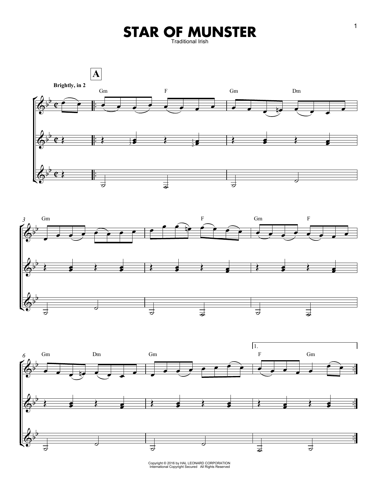Traditional Star Of Munster sheet music notes and chords arranged for Guitar Ensemble