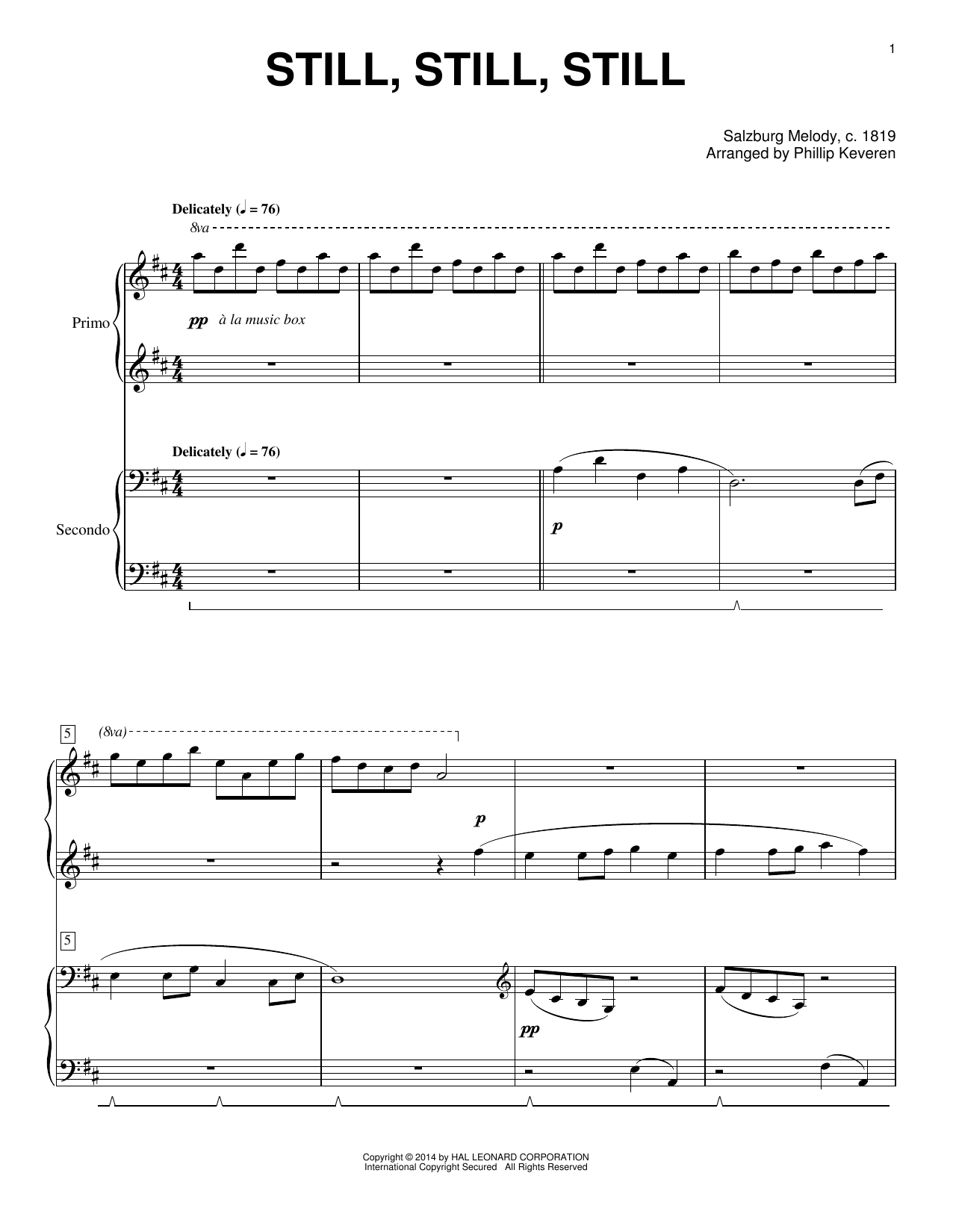 Traditional Still, Still, Still (arr. Phillip Keveren) sheet music notes and chords arranged for Piano Duet