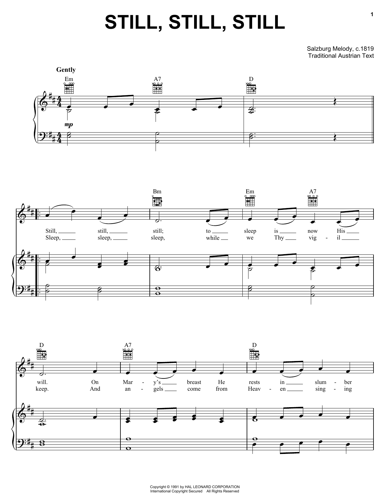 Traditional Still, Still, Still sheet music notes and chords arranged for Violin and Piano