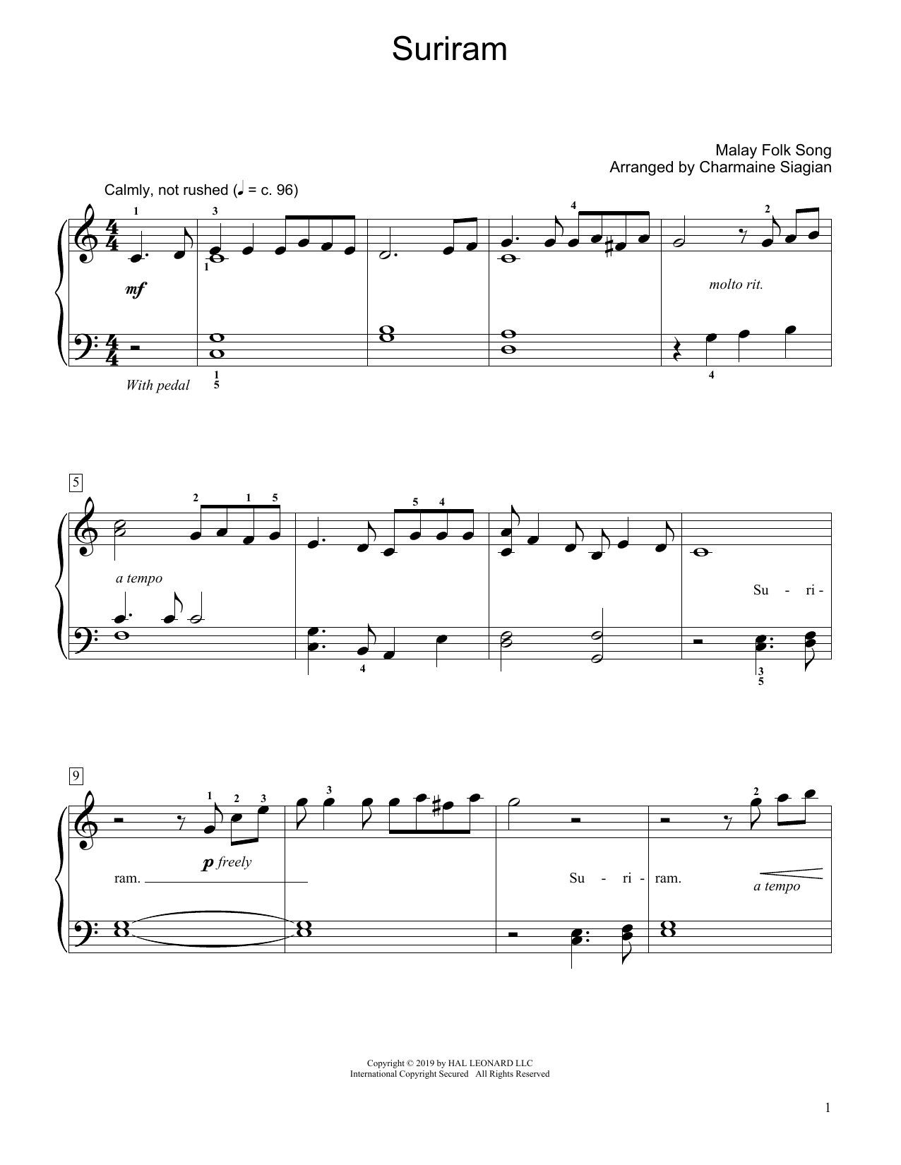 Traditional Suriram (arr. Charmaine Siagian) sheet music notes and chords arranged for Educational Piano