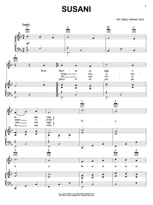 Traditional Susani sheet music notes and chords arranged for Piano, Vocal & Guitar Chords (Right-Hand Melody)