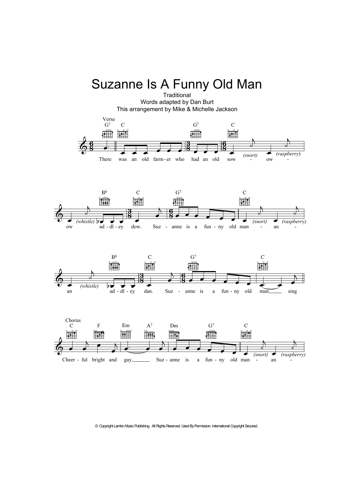 Traditional Suzanne Is A Funny Old Man sheet music notes and chords arranged for Lead Sheet / Fake Book
