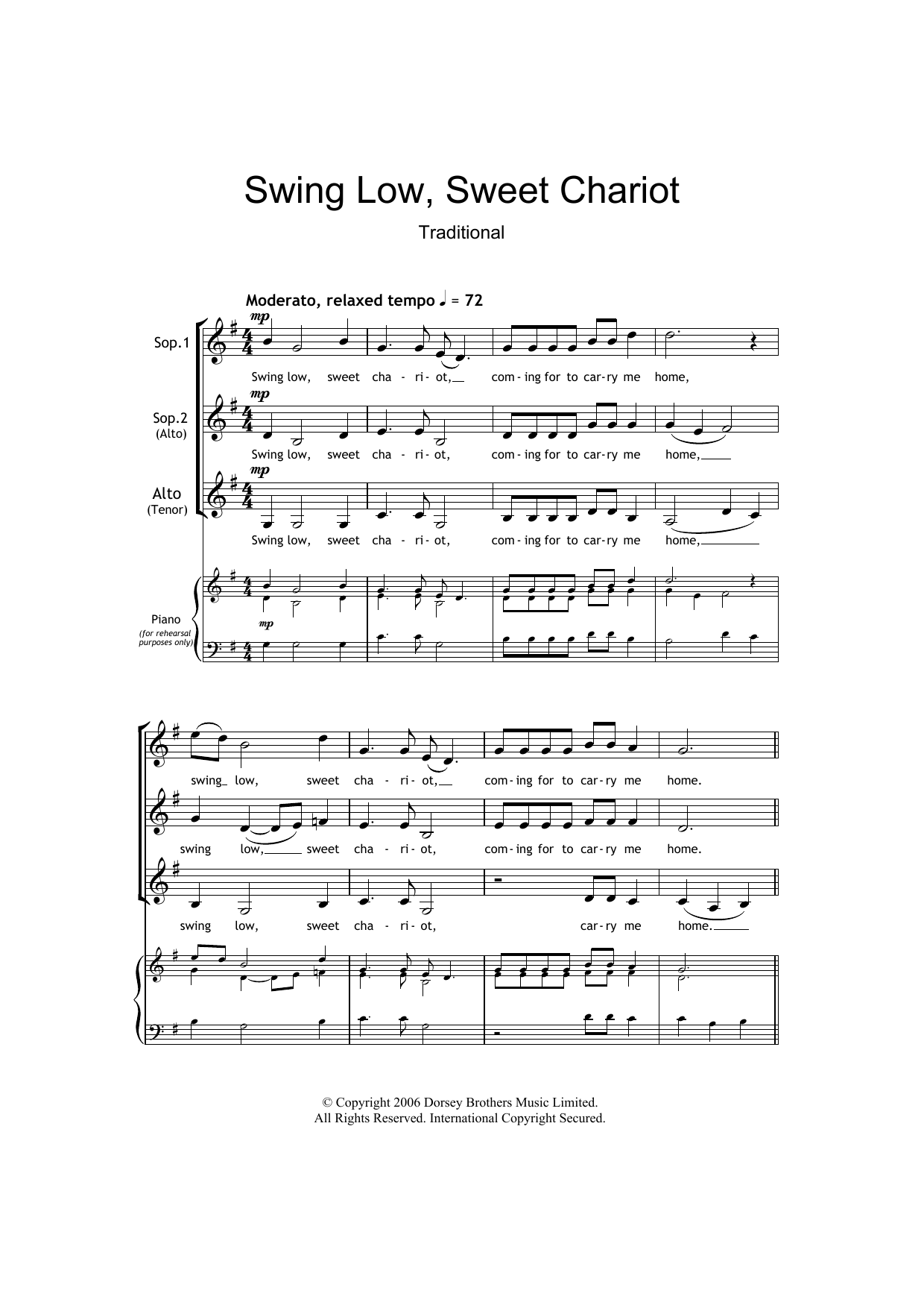 Traditional Swing Low, Sweet Chariot (arr. Barrie Carson Turner) sheet music notes and chords arranged for SSA Choir
