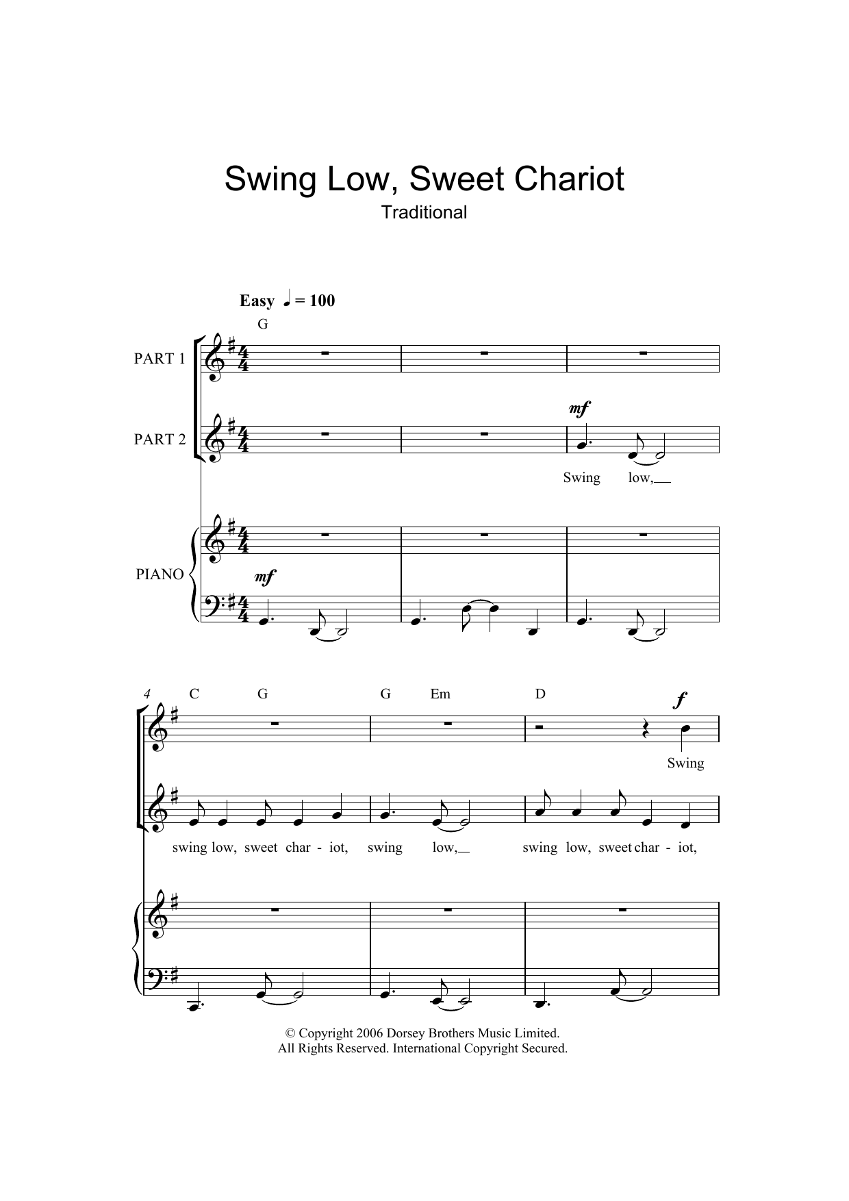 Traditional Swing Low, Sweet Chariot (arr. Rick Hein) sheet music notes and chords arranged for Choir