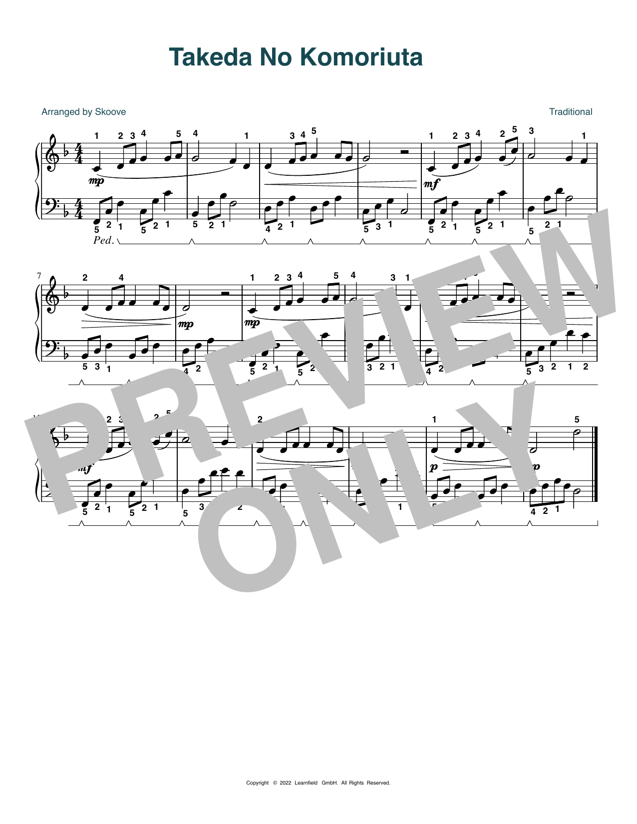 Traditional Takeda No Komoriuta (arr. Skoove) sheet music notes and chords arranged for Easy Piano