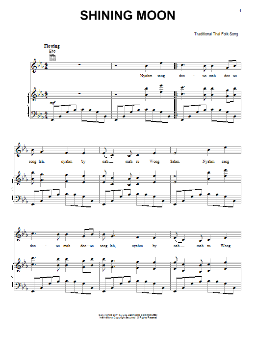 Traditional Thai Folk Song Shining Moon sheet music notes and chords arranged for Piano, Vocal & Guitar Chords (Right-Hand Melody)