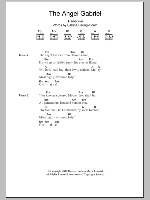 Christmas Carol The Angel Gabriel sheet music notes and chords arranged for Guitar Chords/Lyrics