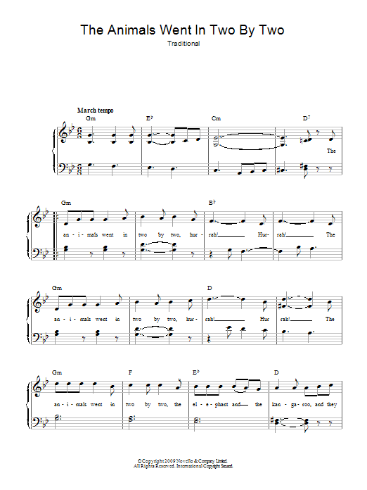 Traditional The Animals Went In Two By Two sheet music notes and chords arranged for Easy Piano