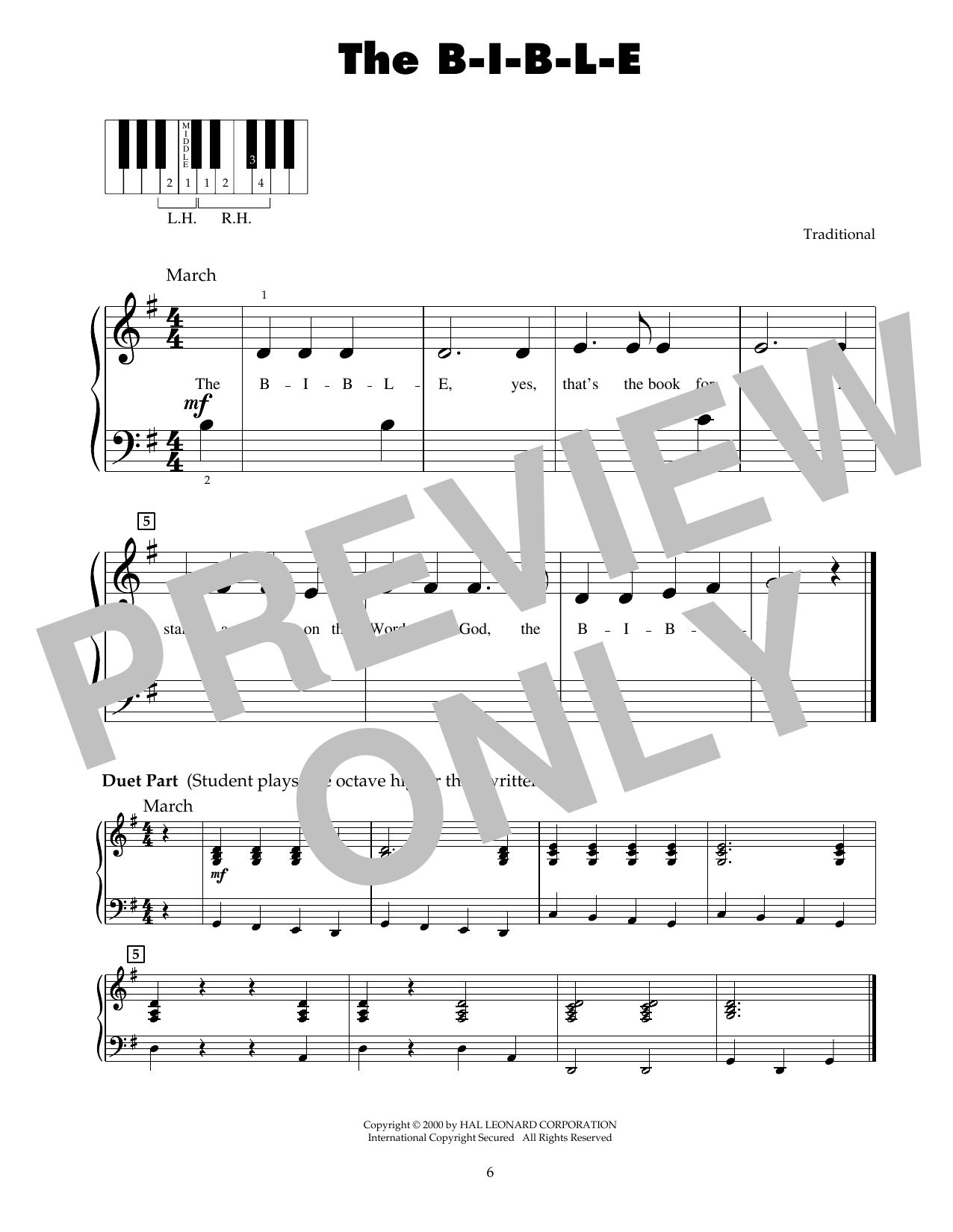 Traditional The B-I-B-L-E sheet music notes and chords arranged for 5-Finger Piano