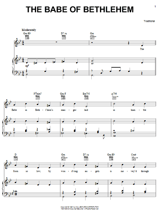 Traditional The Babe Of Bethlehem sheet music notes and chords arranged for Piano, Vocal & Guitar Chords (Right-Hand Melody)