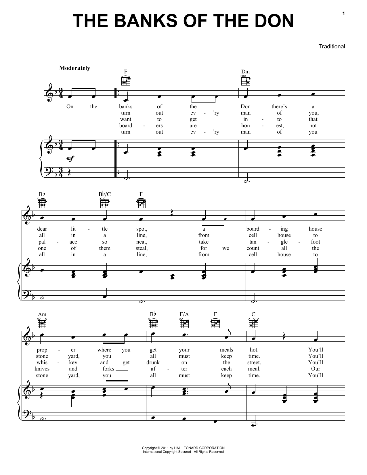 Traditional The Banks Of The Don sheet music notes and chords arranged for Piano, Vocal & Guitar Chords (Right-Hand Melody)