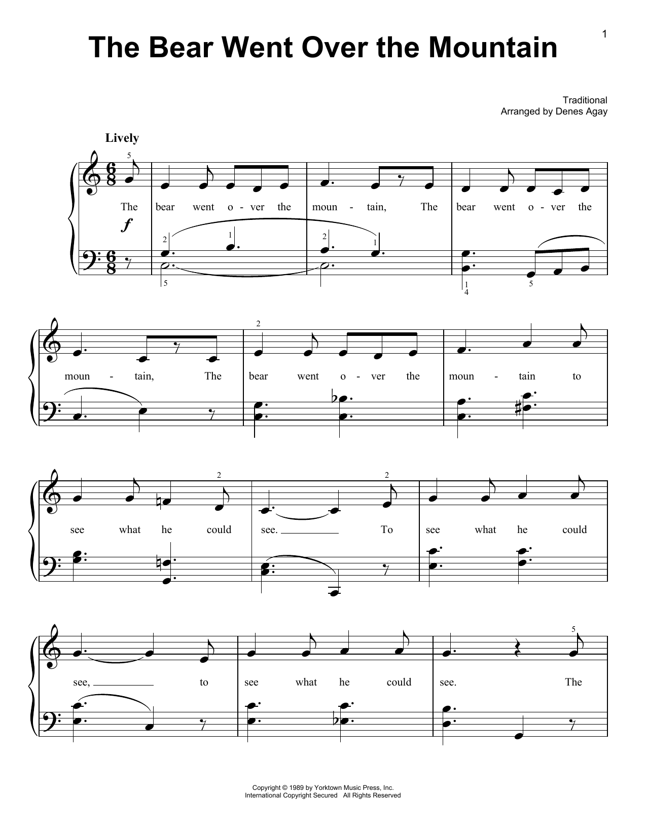 Traditional The Bear Went Over The Mountain (arr. Denes Agay) sheet music notes and chords arranged for Easy Piano