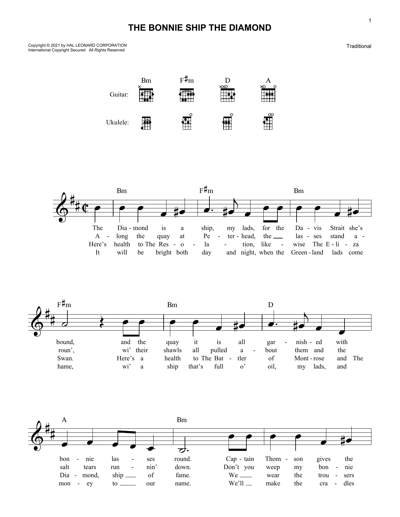 Traditional The Bonnie Ship The Diamond sheet music notes and chords arranged for Lead Sheet / Fake Book