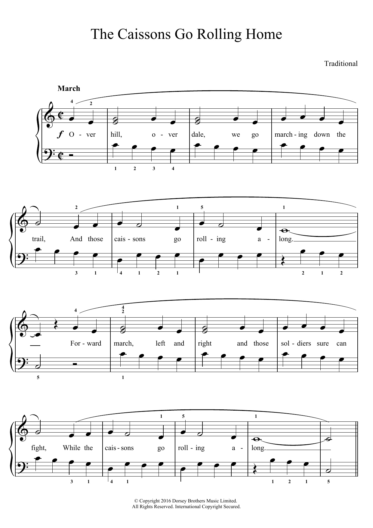 Traditional The Caissons Go Rolling Home sheet music notes and chords arranged for Easy Piano