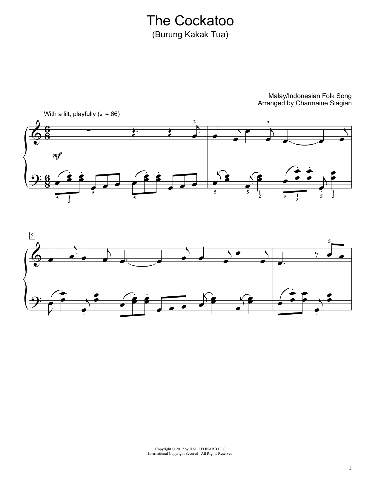 Traditional The Cockatoo (Burung Kakak Tua) (arr. Charmaine Siagian) sheet music notes and chords arranged for Educational Piano