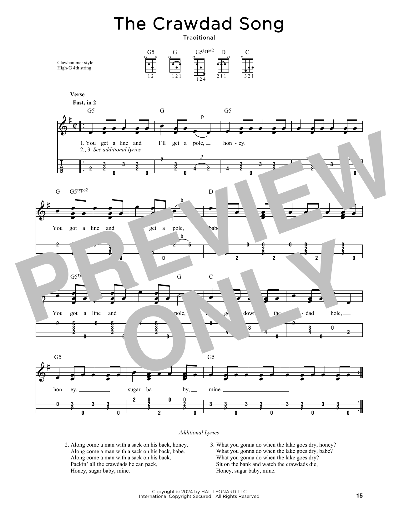 Traditional The Crawdad Song (arr. Jim Schustedt) sheet music notes and chords arranged for Ukulele