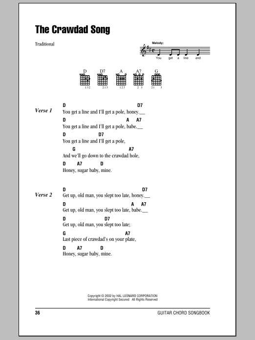 Traditional The Crawdad Song sheet music notes and chords arranged for Solo Guitar
