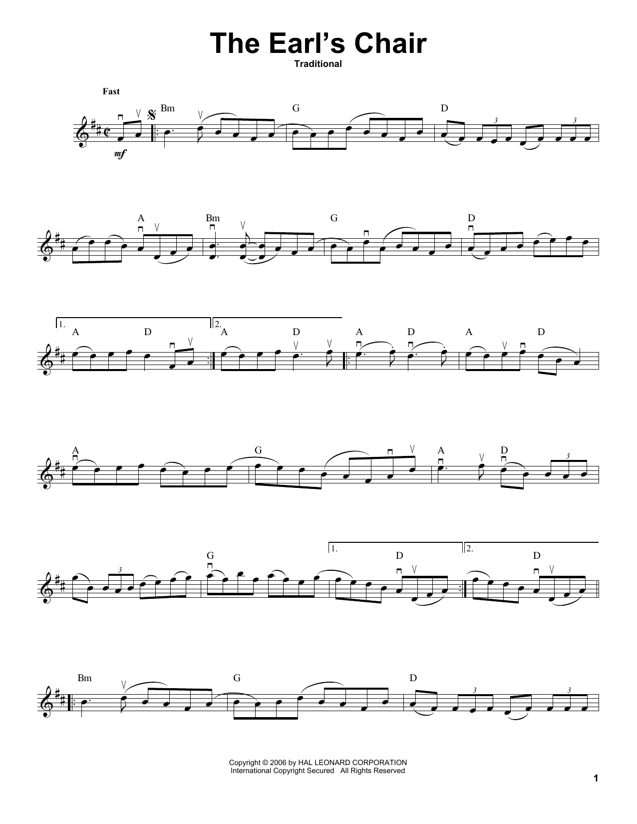 Traditional The Earl's Chair sheet music notes and chords arranged for Violin Solo