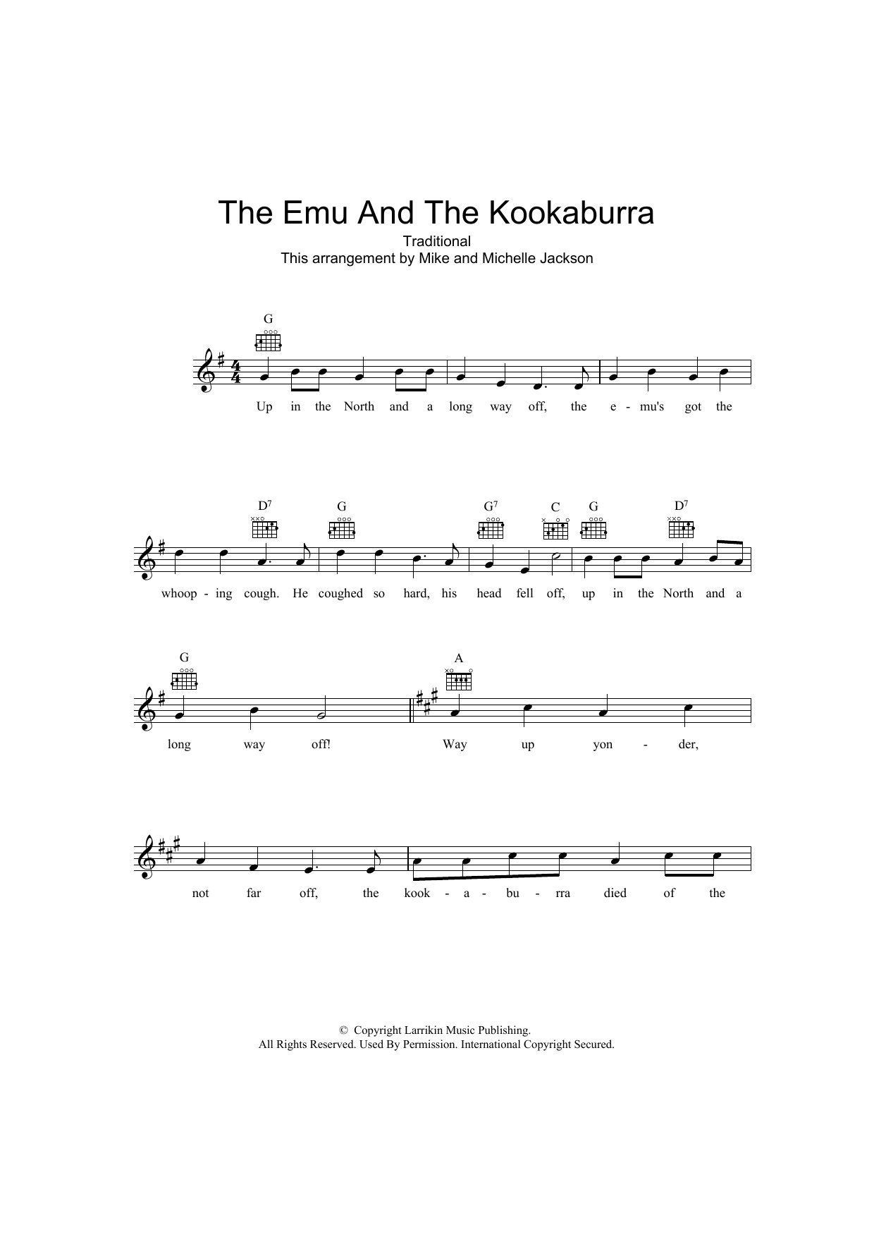 Traditional The Emu And The Kookaburra sheet music notes and chords arranged for Lead Sheet / Fake Book
