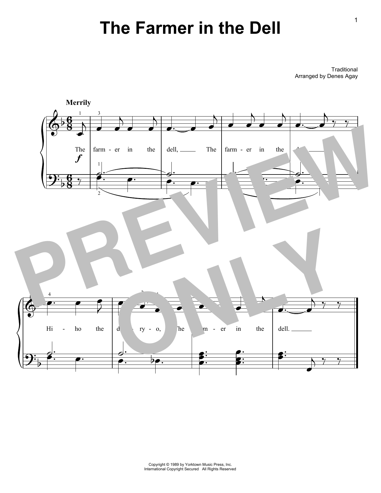 Traditional The Farmer In The Dell (arr. Denes Agay) sheet music notes and chords arranged for Easy Piano
