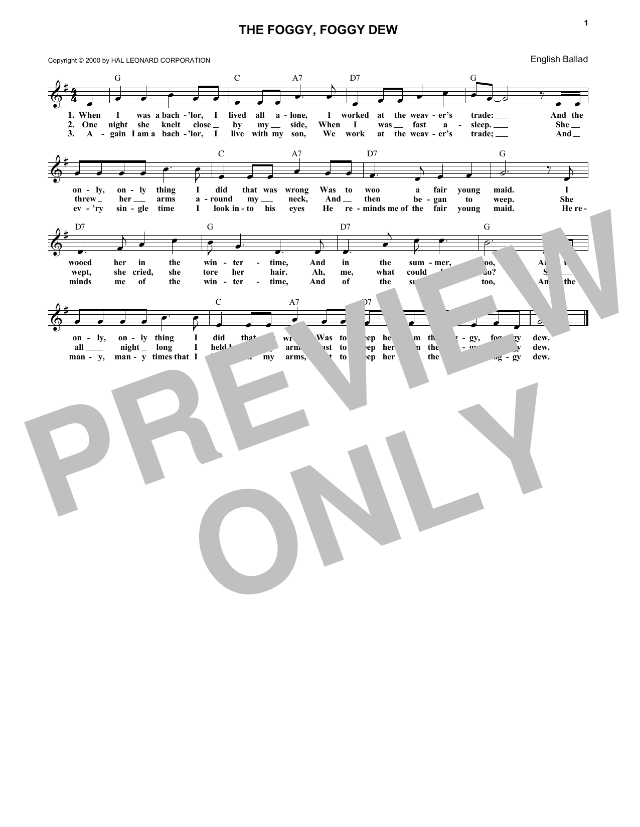 Traditional The Foggy, Foggy Dew sheet music notes and chords arranged for Lead Sheet / Fake Book