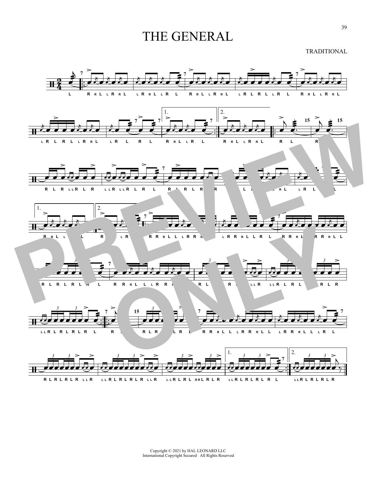 Traditional The General sheet music notes and chords arranged for Snare Drum Solo