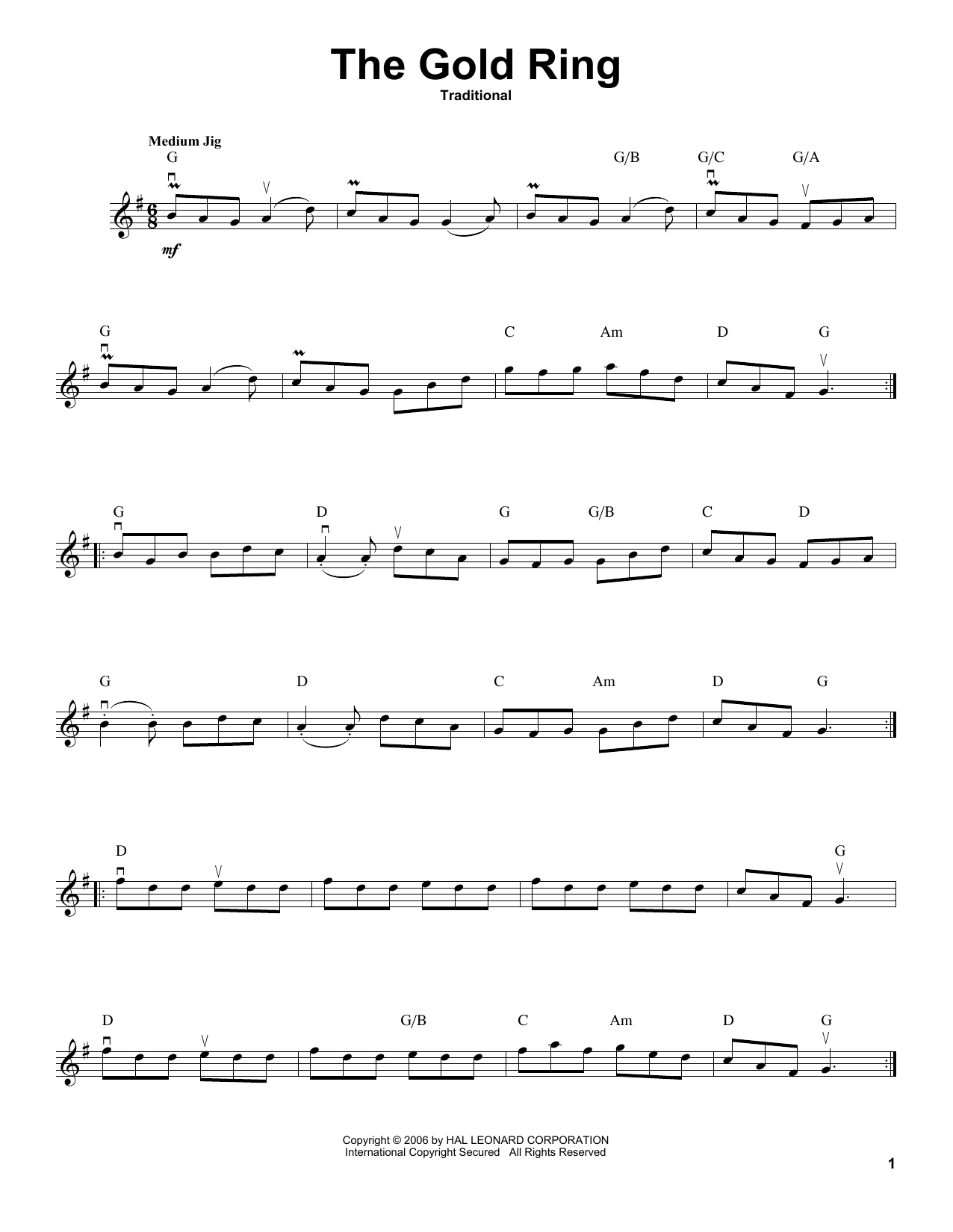 Traditional The Gold Ring sheet music notes and chords arranged for Violin Solo