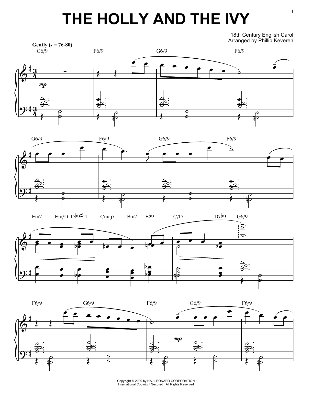 Traditional The Holly And The Ivy [Jazz version] (arr. Phillip Keveren) sheet music notes and chords arranged for Piano Solo