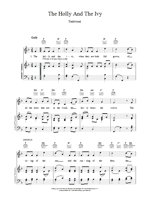 Traditional The Holly And The Ivy sheet music notes and chords arranged for Piano, Vocal & Guitar Chords (Right-Hand Melody)