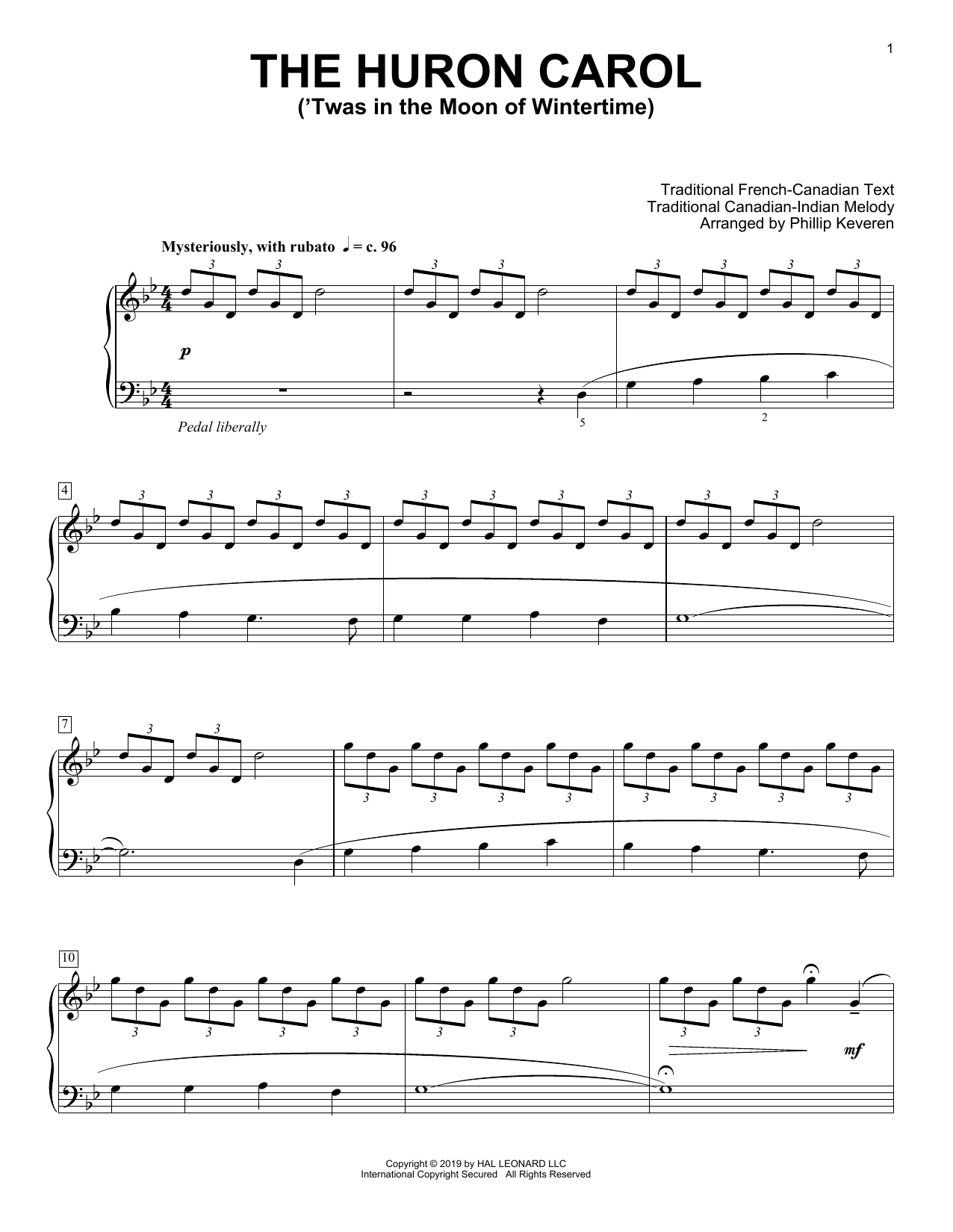 Traditional The Huron Carol ('Twas In The Moon Of Wintertime) [Classical version] (arr. Phillip Keveren) sheet music notes and chords arranged for Piano Solo