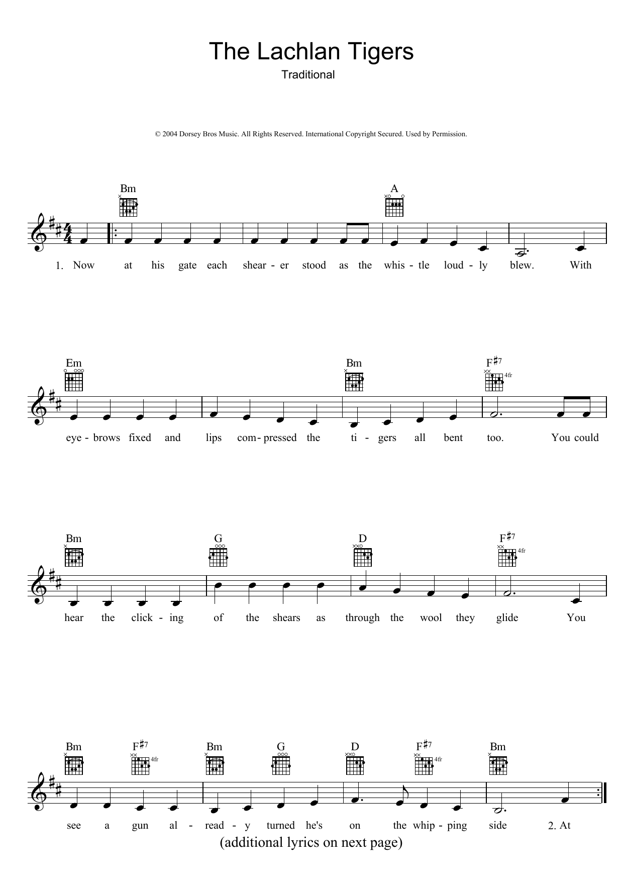 Traditional The Lachlan Tigers sheet music notes and chords arranged for Lead Sheet / Fake Book