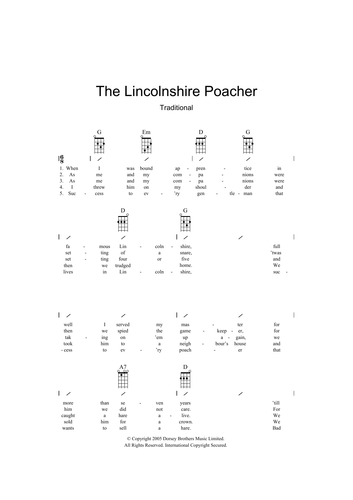 Traditional The Lincolnshire Poacher sheet music notes and chords arranged for Ukulele Chords/Lyrics